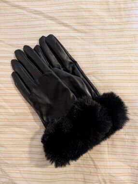 Faux Fur And Leather Women's Gloves